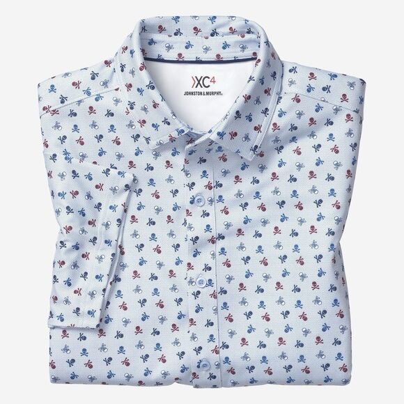 Mens SM Johnson & Murphy Skull Crossbones Collared Short Sleeve Performance Golf - Picture 2 of 10